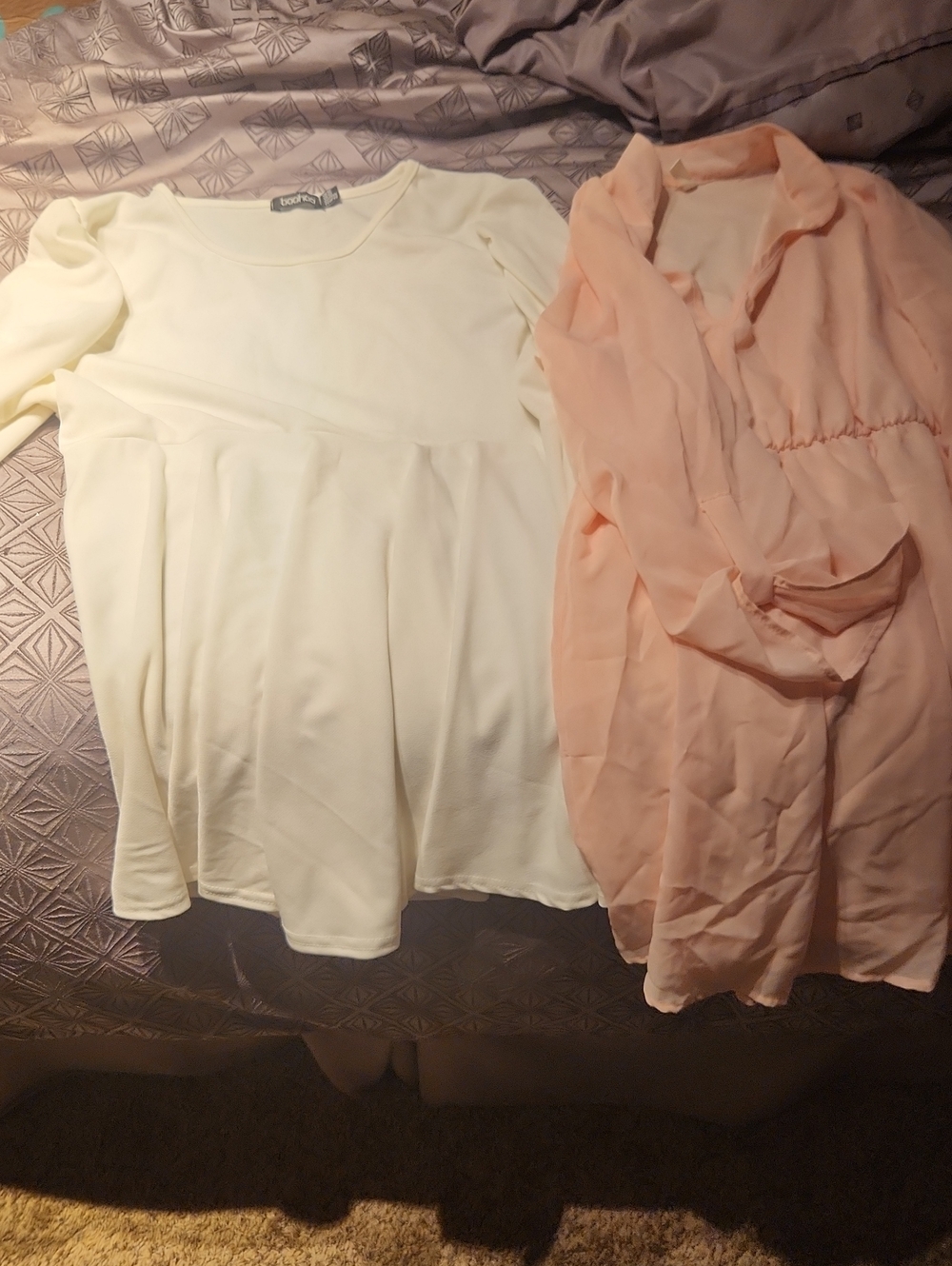 Pinkblush White Peplum Long-Sleeve Top with Blush Pink Chiffon Overlay